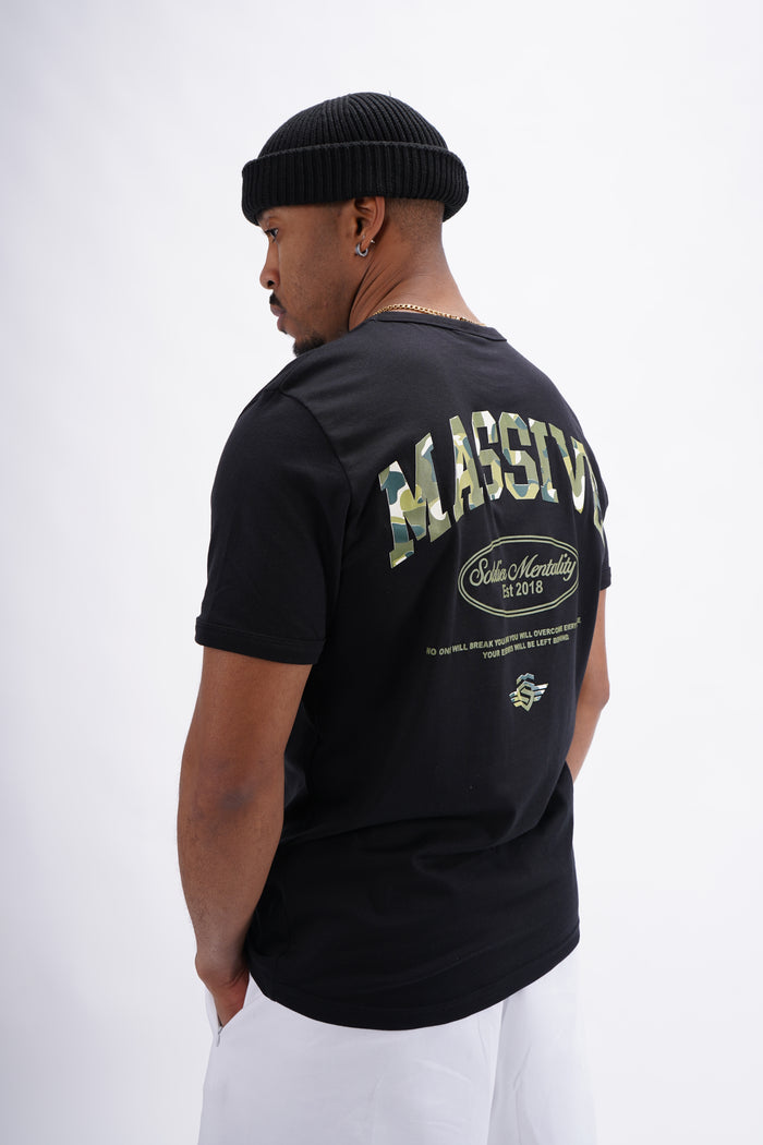 Massive Mentality Basic Slim Shirt Black & Camo – Massive Soldier Oversize-Shirt