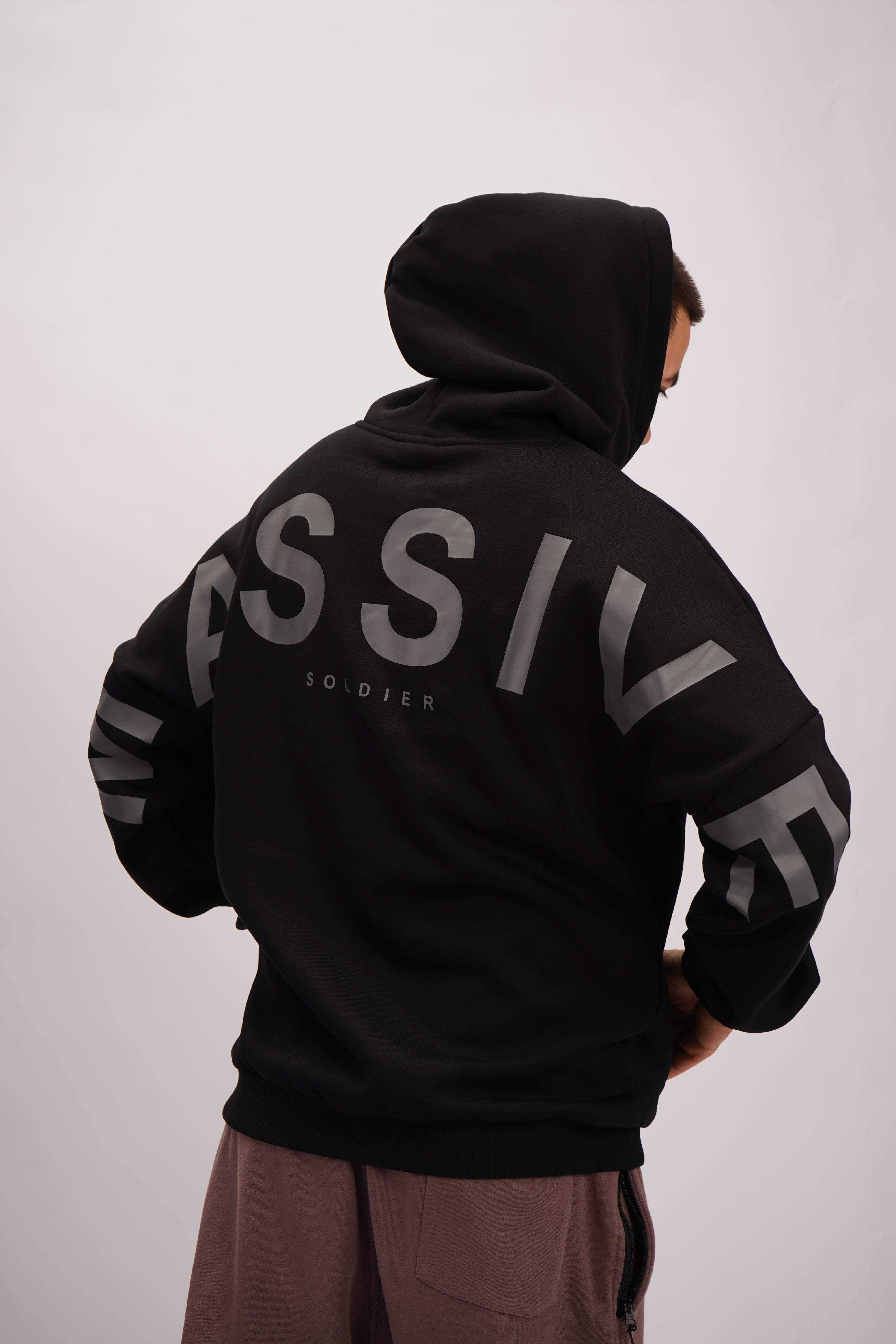 BIG MASSIVE HOODIE GREY ON BLACK