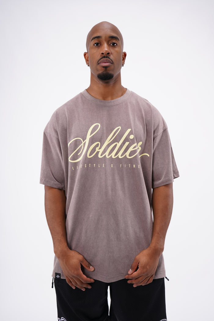 ACID WASH SOLDIER OVERSIZE SHIRT BROWN