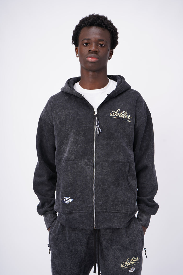MASSIVE SOLDIER ACID WASH BLACK ZIPPER