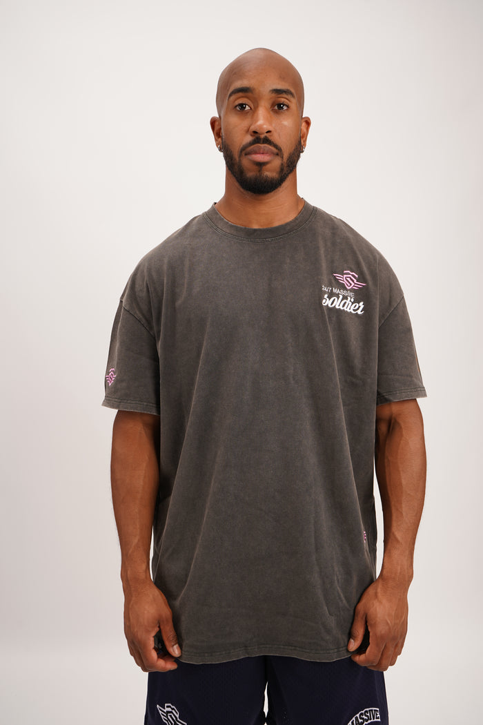 Little Logo washed Shirt Grey acid – Massive Soldier Oversize-Shirt