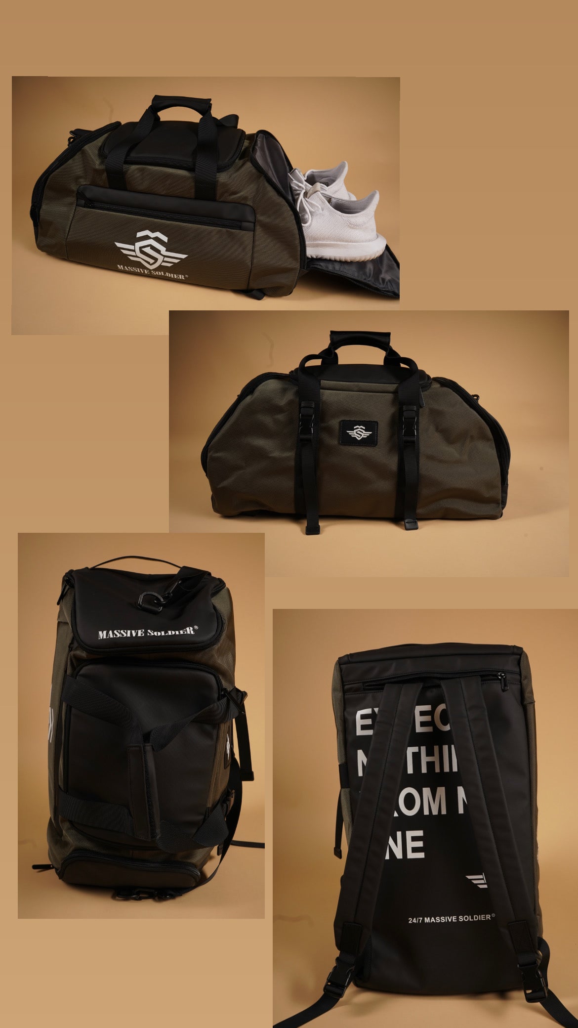 Sports bag / backpack / 2 in 1 OLIVE / BLACK 